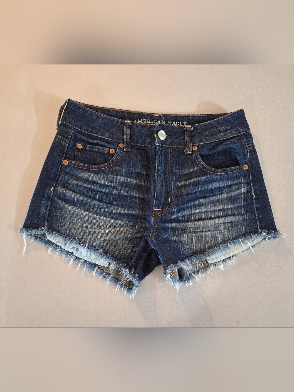 American Eagle Outfitters Dark Wiskered Hi-Rise Festival Frayed Denim Shorts 4